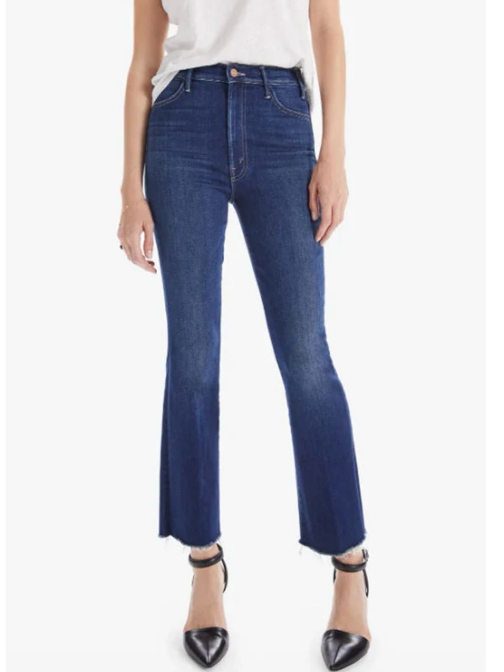 MOTHER Blue High-Rise Cropped Flare Jeans